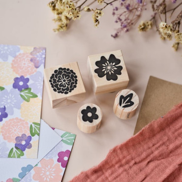 Set of 4 botanical rubber stamps, perfect for scrapbooking, journaling, and DIY floral projects.