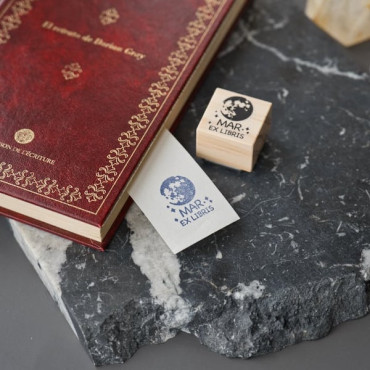 Astrology-Themed Full Moon Ex Libris Stamp - Custom Wooden Stamp for Personal Use