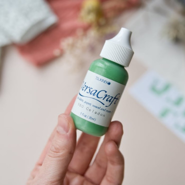 VersaCraft Celadon ink refill for fabric, paper, and wood. Perfect to refresh your ink pad.
