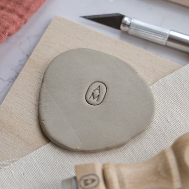 Custom stamp for clay and ceramics with vertical initials, perfect for pottery lovers