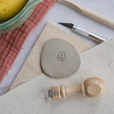 Vertical monogram pottery stamp with 6 styles from minimalist to art nouveau