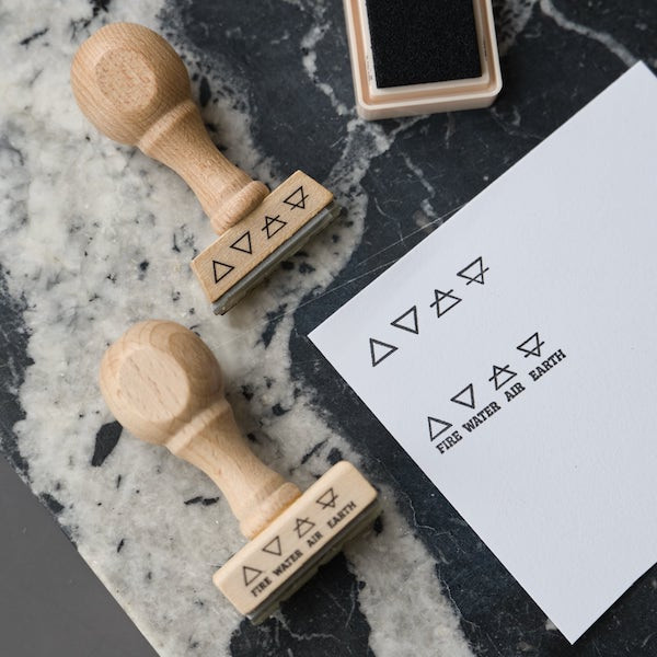 Four alchemical elements rubber stamp: earth, air, fire and water for astrology journaling & spells