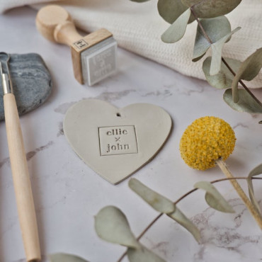 Pottery stamp for DIY wedding favors | Custom square design for names or short messages