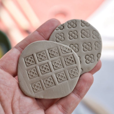 Barcelona flower tile stamp for clay jewelry and polymer crafts, perfect for handmade souvenirs