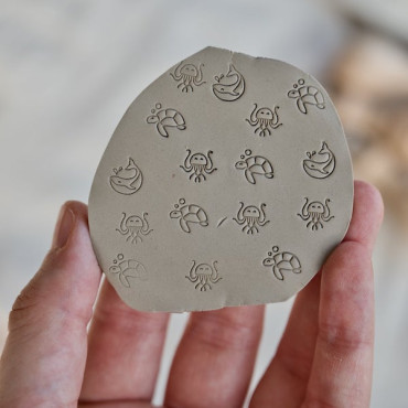 Ocean animals clay stamp set for pottery, whale, jellyfish and turtle for polymer clay or ceramic tiles