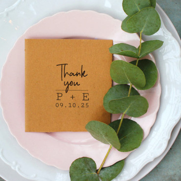 Thank you stamp for weddings, personalized with initials and wedding date, for custom gift packaging