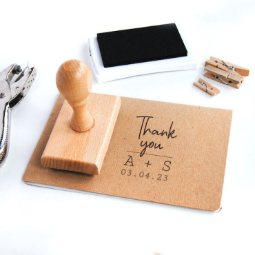 Wedding thank you stamp with names and date, ideal for DIY invitations, envelopes and table decor