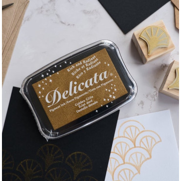 Tinta dorada Delicata Golden Glitz para sellos, tarjetería y scrapbooking con acabado metálico brillante