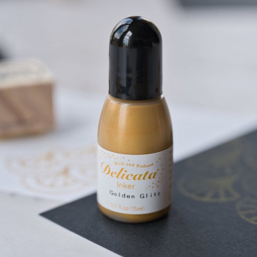 Botella de tinta Delicata Golden Glitz para recargar sellos con tinta dorada metálica de alta calidad