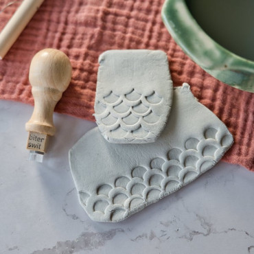 Sello textura escamas para cerámica, diseño estilo pez, sirena, dragón o patrón japonés Seigaiha