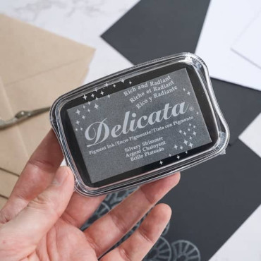 Metallic silver ink pad for stamps – Delicata Silvery Shimmer perfect for cards and journaling