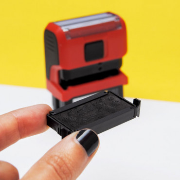 automatic stamp with your logo or image, including black ink that works on fabric