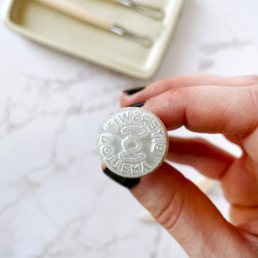 Custom ceramic signature stamp with vase and hands, maker mark for clay artists, polymer clay or handmade soaps