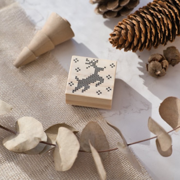 Sello navideño estilo jersey feo con reno punto de cruz para estampados DIY en tela, papel y decoración casera