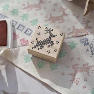 Cross stitch reindeer holiday stamp for scrapbooking, handmade packaging and cozy Christmas décor