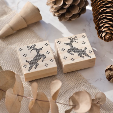 Sello reno navideño estilo punto de cruz con copos de nieve, para decorar bolsas, papel de regalo y manualidades