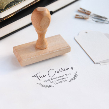 Personalized address stamp with botanical branches and script name for bohemian weddings and letters