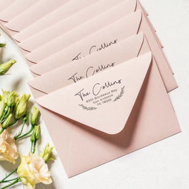 Sello de dirección con ilustración botánica personalizada, ideal para amantes de la naturaleza y bodas boho