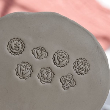 Chakra pottery stamps for ceramics, mini to large sizes, perfect for spiritual and meditation clay pieces