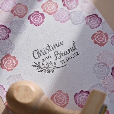 Sello de boda botánico personalizado con nombres y fecha para invitaciones y sobres DIY boho