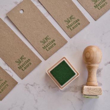 Sello de pareja con minihojas, personalizado para invitaciones y decoración rústica elegante