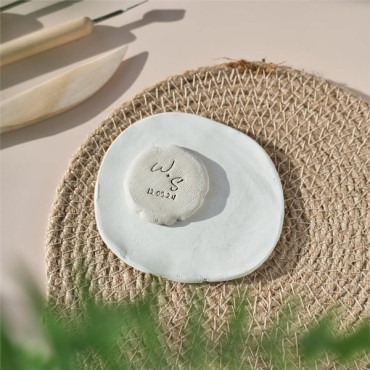 Sello boda simple y elegante con fecha para platos personalizados y soap favors