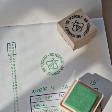 Wooden Bee Yourself stamp with bee illustration, positive quote stamp for journaling