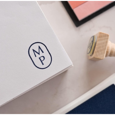 Sello personalizado con iniciales en óvalo, monograma minimalista para libros, diario y manualidades