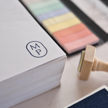 Custom Library Stamp with Monogram Initials, Minimalist Signature Rubber Stamp