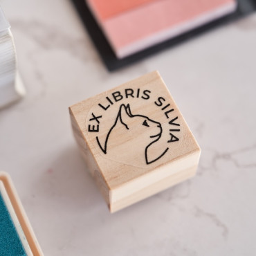 Custom ex libris stamp with minimalist animal design – cat, dog, alpaca or dragon – personalized book lover gift
