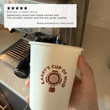 sello con tu texto para personalizar tazas de papel de cafe foto y reseña cliente by biterswit