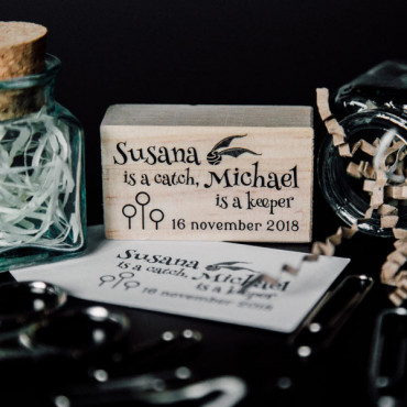 Magical-themed wedding custom stamp She is a catch, He is a keeper