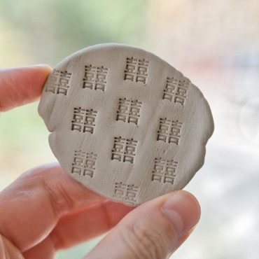 Sello cerámica doble felicidad china, stamp arcilla pottery, símbolo chino felicidad, herramienta joyería arcilla