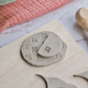 Sello cerámica símbolo Fu, ideograma chino de bendición para piezas handmade, pottery stamp buena suerte