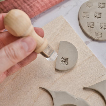 Fu character stamp for clay and ceramics, Chinese symbol of good fortune for pottery, amulets and handmade art