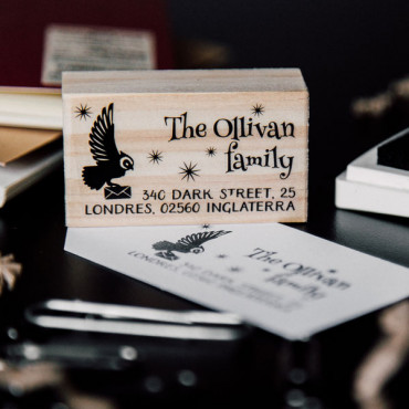 Custom return address stamp Owl Post for geeky families