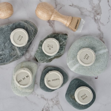 Message stamps for ceramics and clay, perfect for jewelry, mugs and tiny creations with heart icon