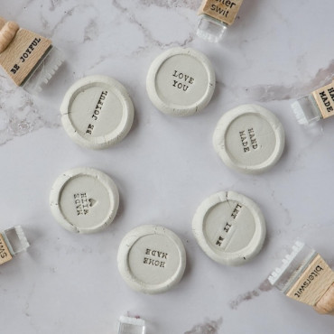 Mini sello de citas para cerámica y arcilla, mensajes ocultos Hand made, Love you, Be joyful, Home made